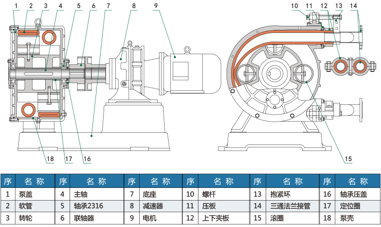 RGB-II系列蠕动软管泵双管结构简图
